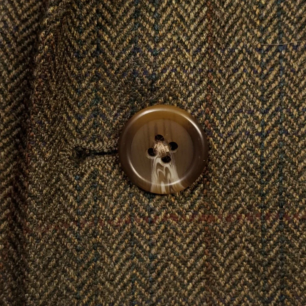 Lauren Ralph Lauren Sport Coat Mens 40S Brown Wool Herringbone Pinstripe Blazer